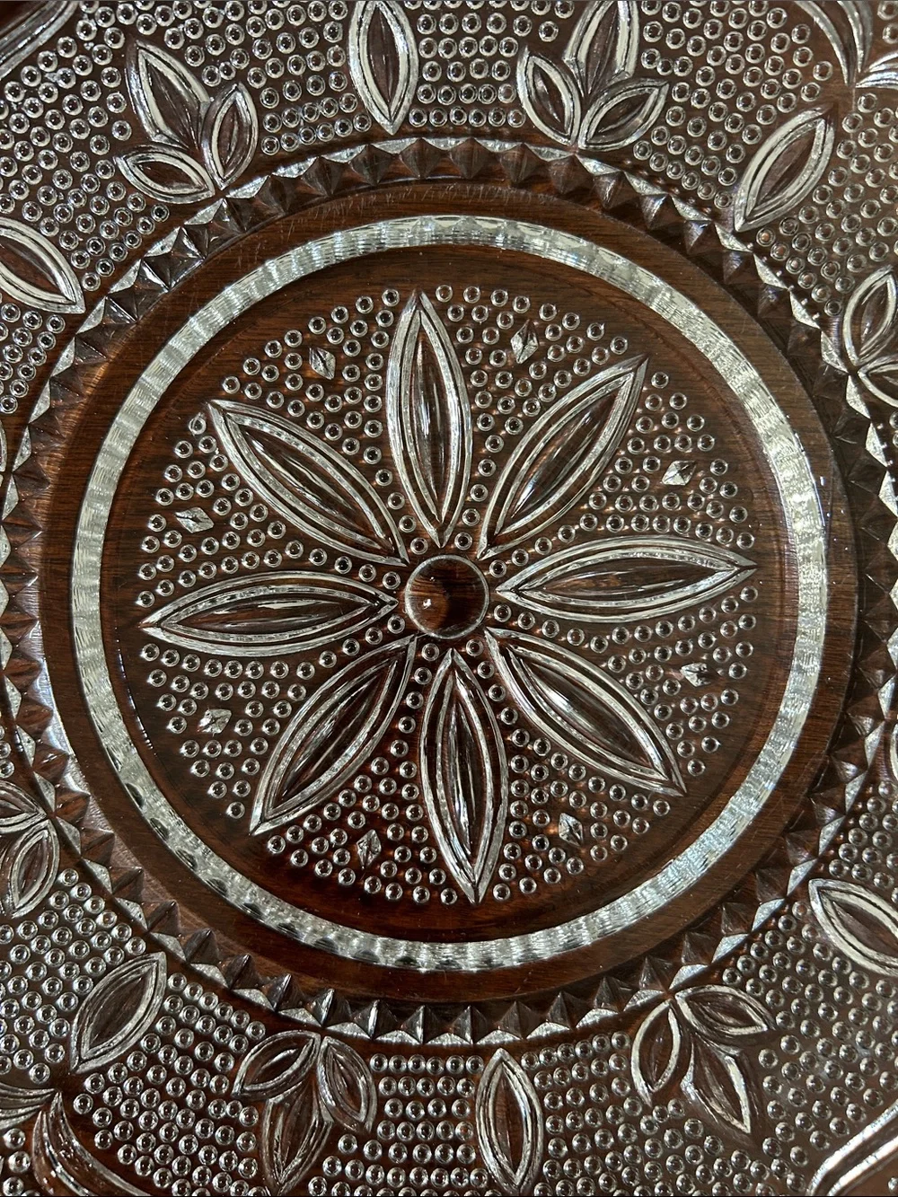 Vintage Clear Pressed Glass Serving Plate with Floral Motif